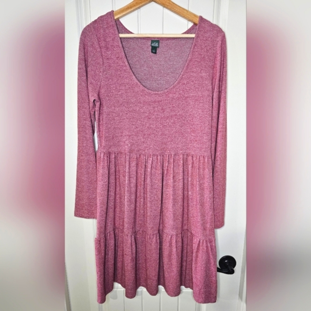 [WILD FABLE] Pink Speckled Long Sleeve Tiered Babydoll Midi Dress《M》 - Picture 7 of 16